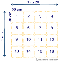 Les carrés regroupés par 16 selon la méthode américaine de Mel Barthlomew, sur www.potagerencarres.info