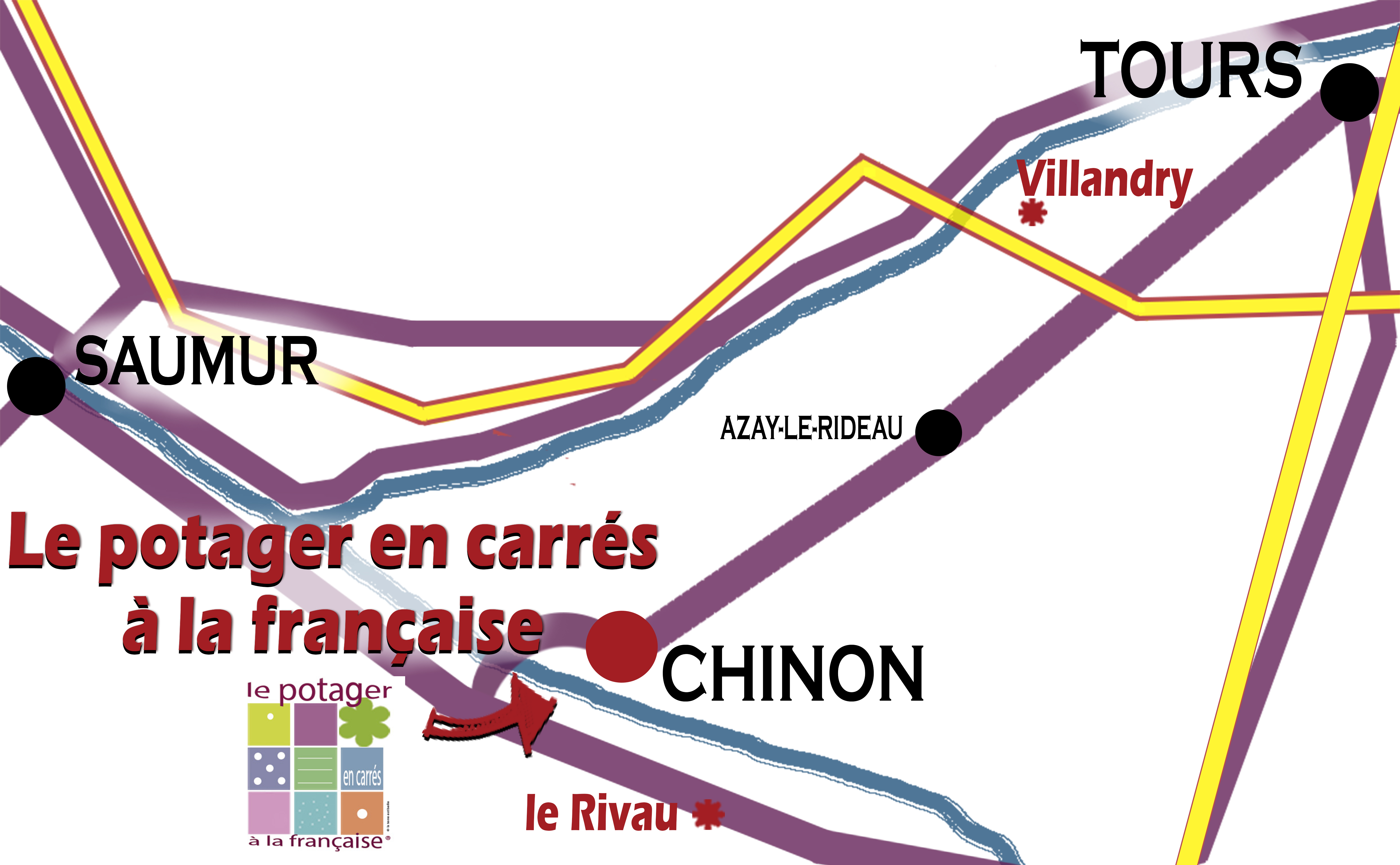 Plan d'accès au potager en carrés à la française