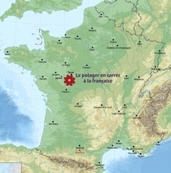 Situation du potager en carrés à la française sur la carte de France